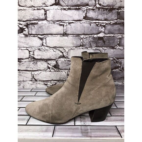 Aquatalia Taupe Suede Leather Side Zip Heel Ankle Booties Women’s Sz 10M US/41EU - Picture 1 of 16